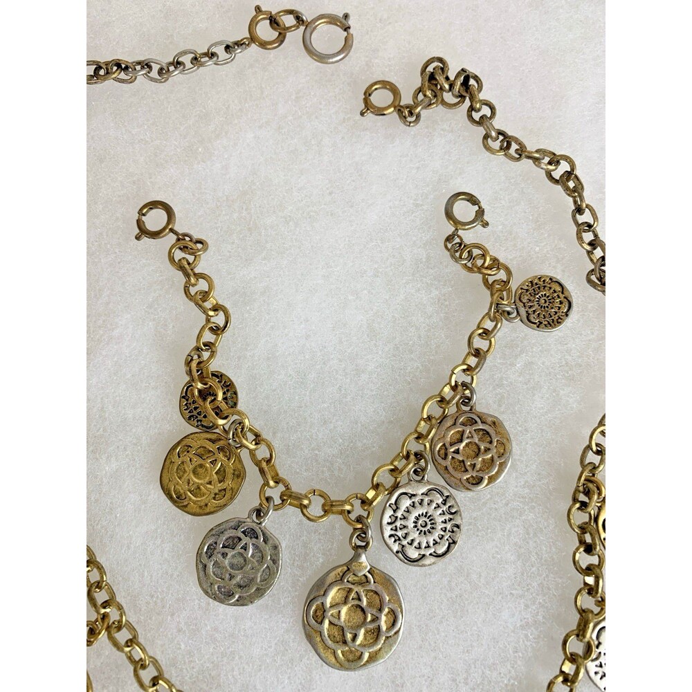 Vintage CAbi Coin Charm Necklace Bracelet Set Gold Silver Tone Convertible 3pc - Picture 7 of 16